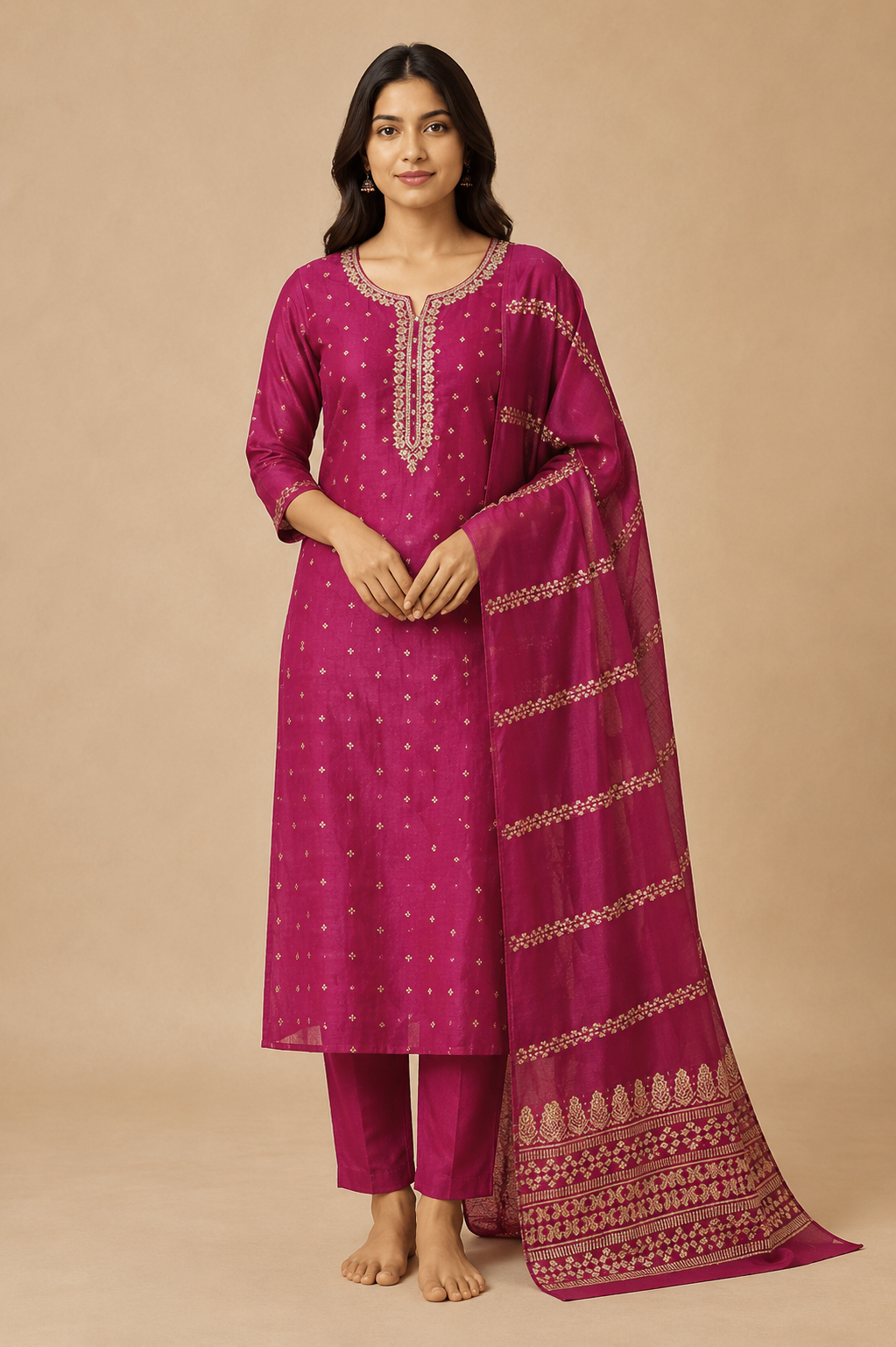 Handwork Kurti Pant & Dupatta 3-Piece Suit Set