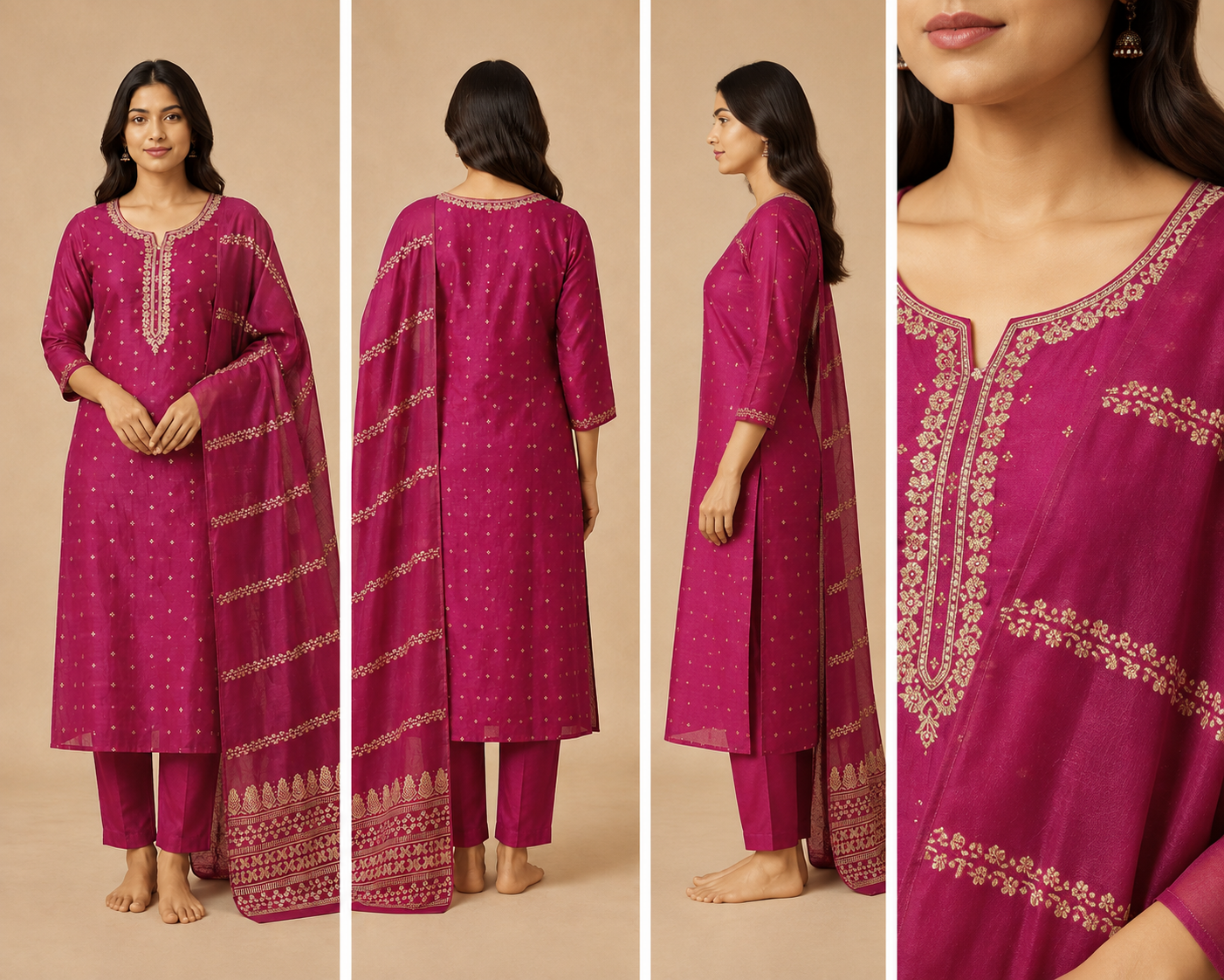 Handwork Kurti Pant & Dupatta 3-Piece Suit Set