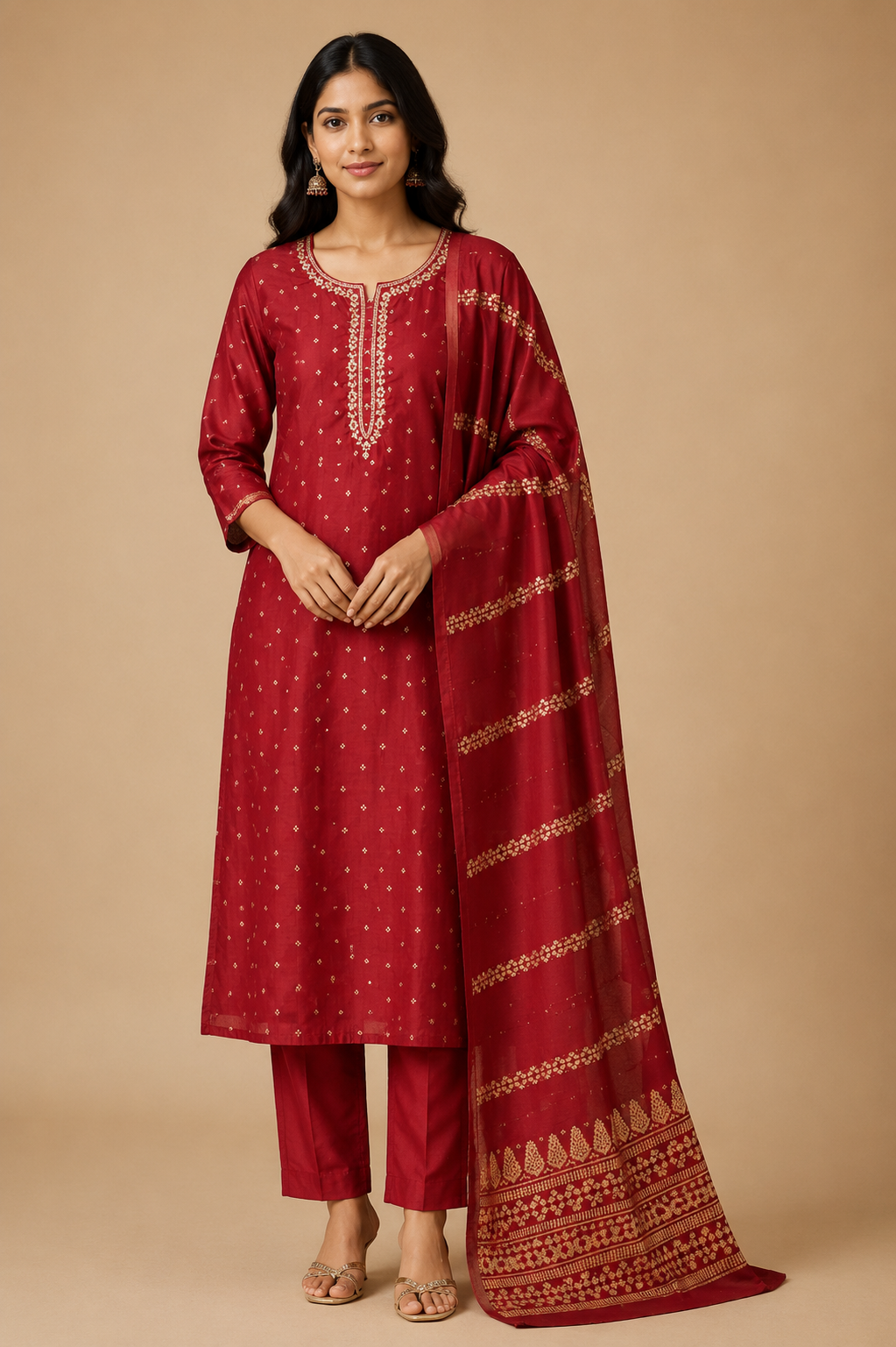 Handwork Kurti Pant & Dupatta 3-Piece Suit Set