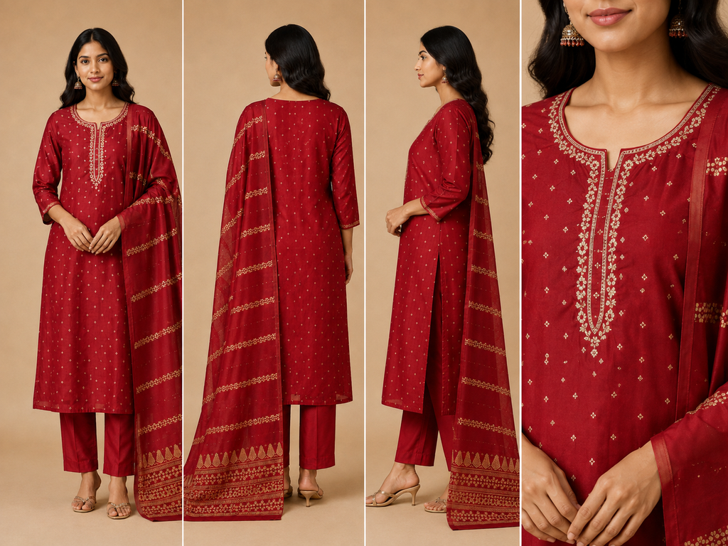 Handwork Kurti Pant & Dupatta 3-Piece Suit Set