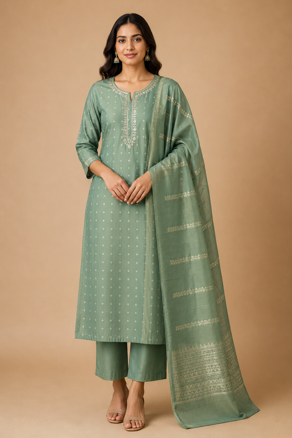 Handwork Kurti Pant & Dupatta 3-Piece Suit Set