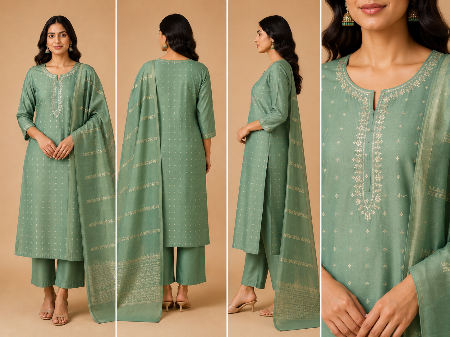 Handwork Kurti Pant & Dupatta 3-Piece Suit Set