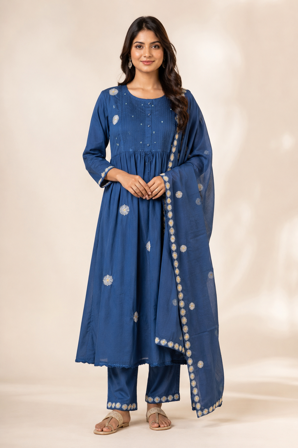 Embroidered Anarkali Kurti Pant Dupatta Set