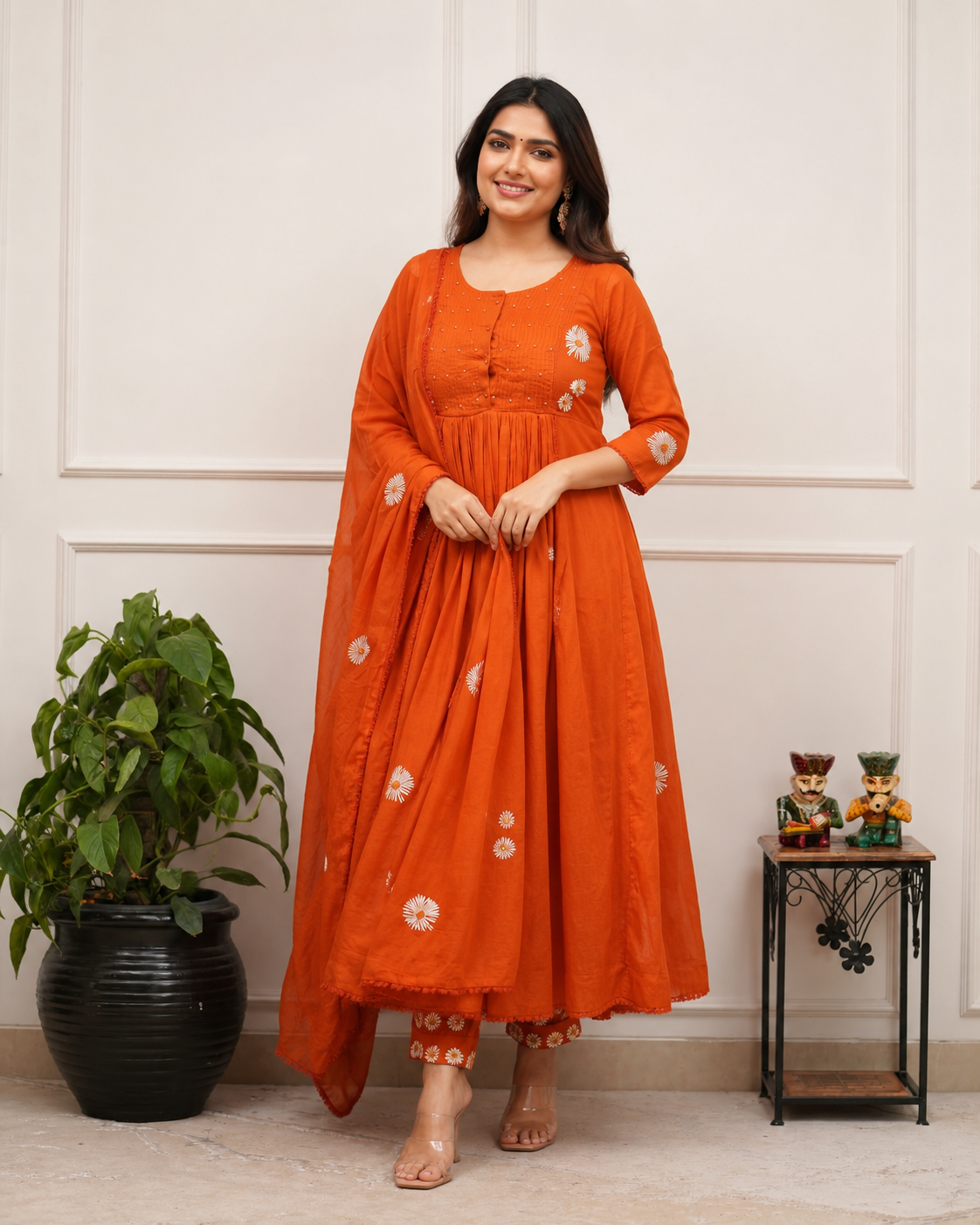 Embroidered Anarkali Kurti Pant Dupatta Set