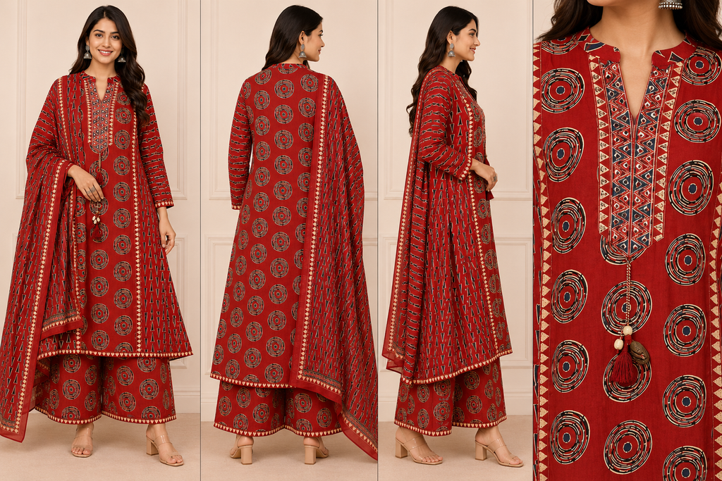 Sanganeri Print Women's A-Line Kurta Set