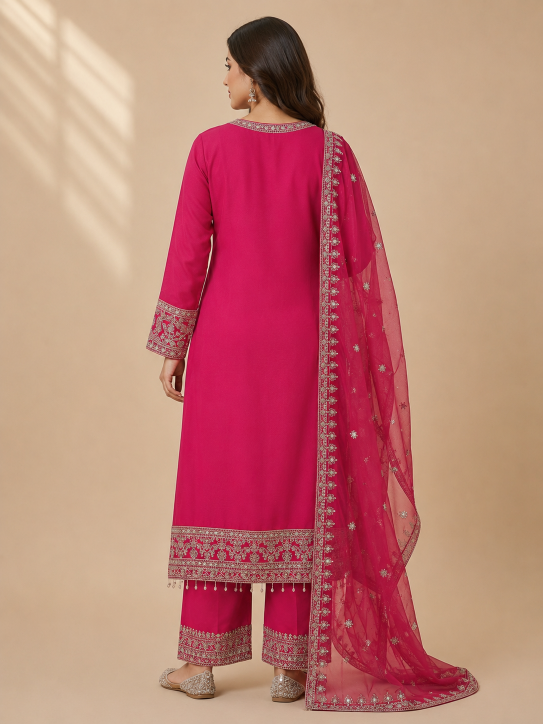 Embroidered Women's 3-Piece Kurta Set with Potli