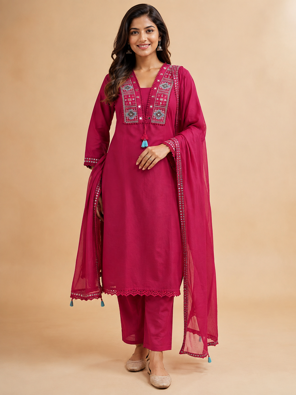 Embroidered Cotton Kurta Set – 3 Piece