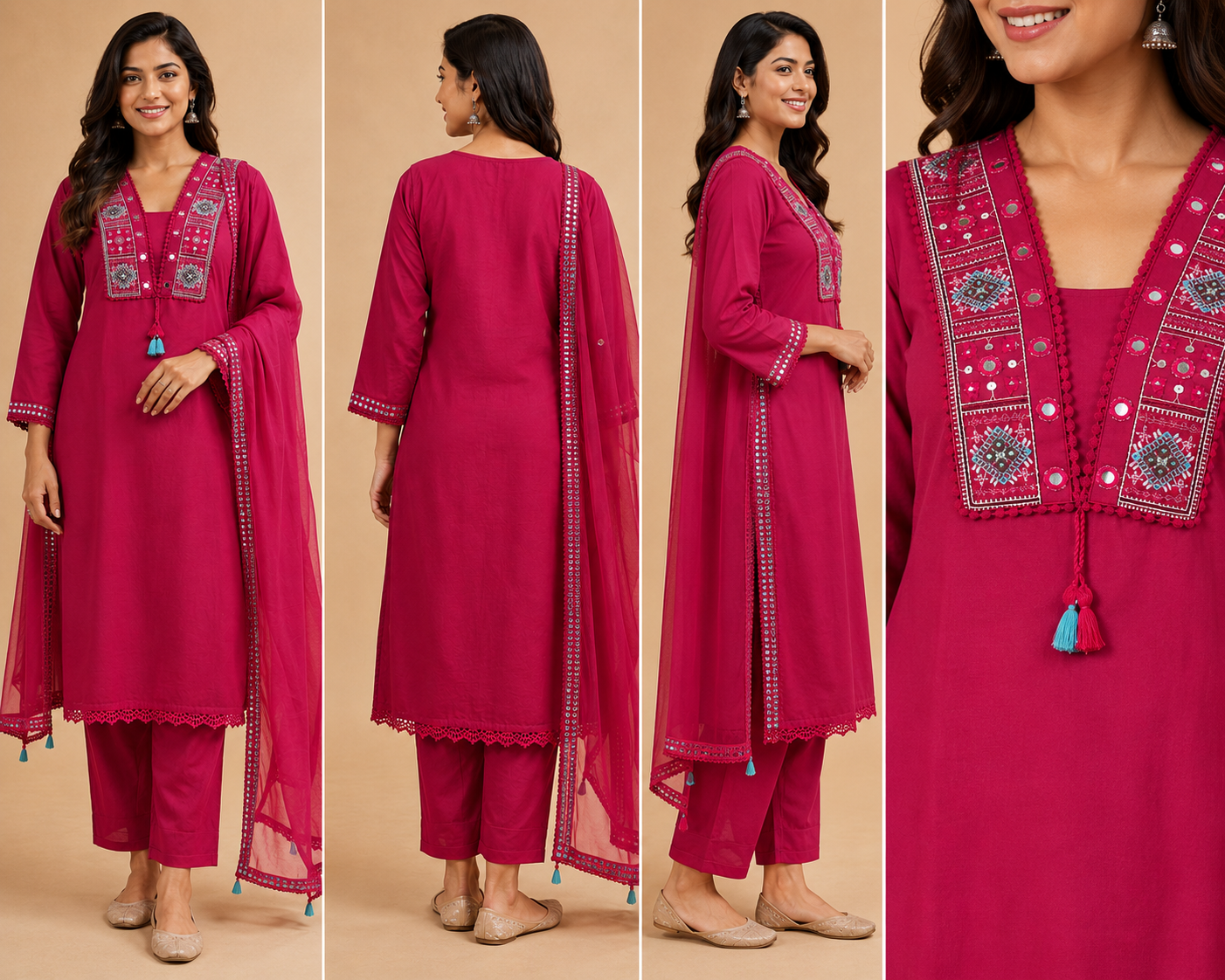 Embroidered Cotton Kurta Set – 3 Piece