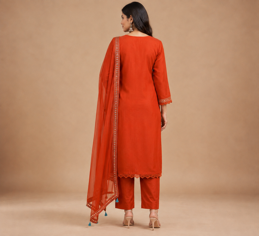 Embroidered Cotton Kurta Set – 3 Piece
