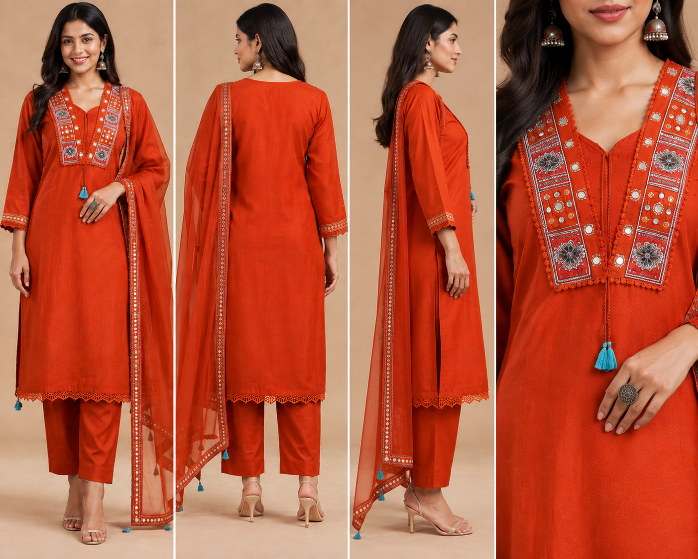 Embroidered Cotton Kurta Set – 3 Piece