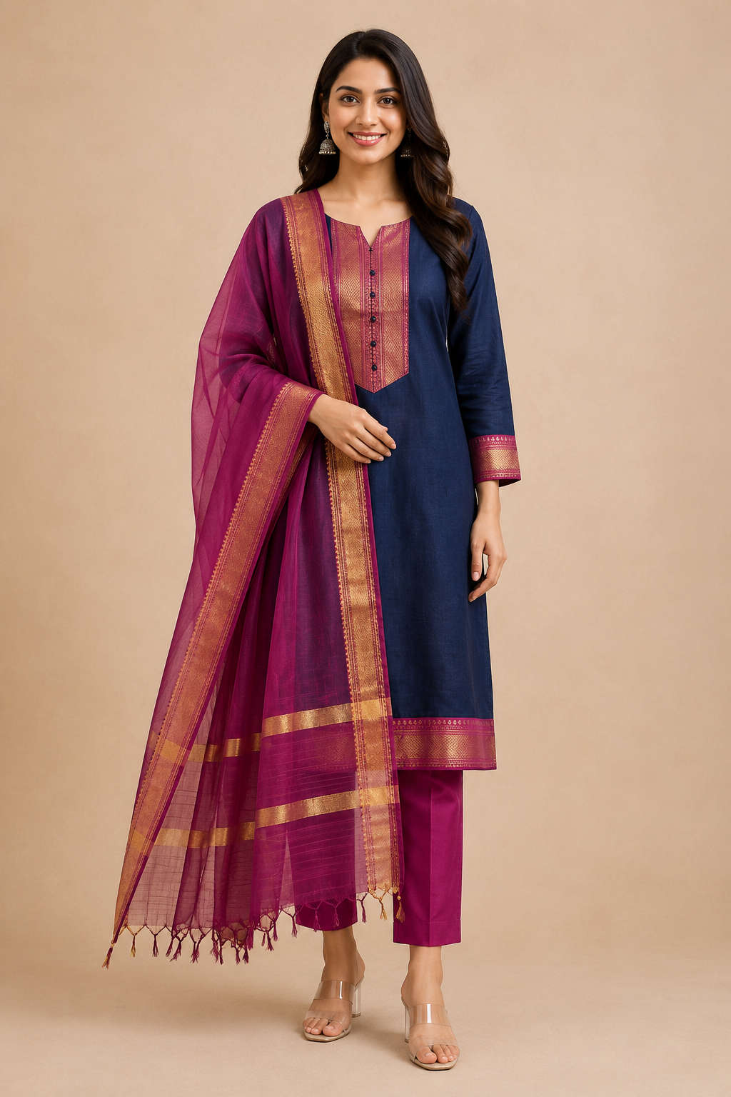 Women’s 3-Piece Kurta Set – Fancy Neck
