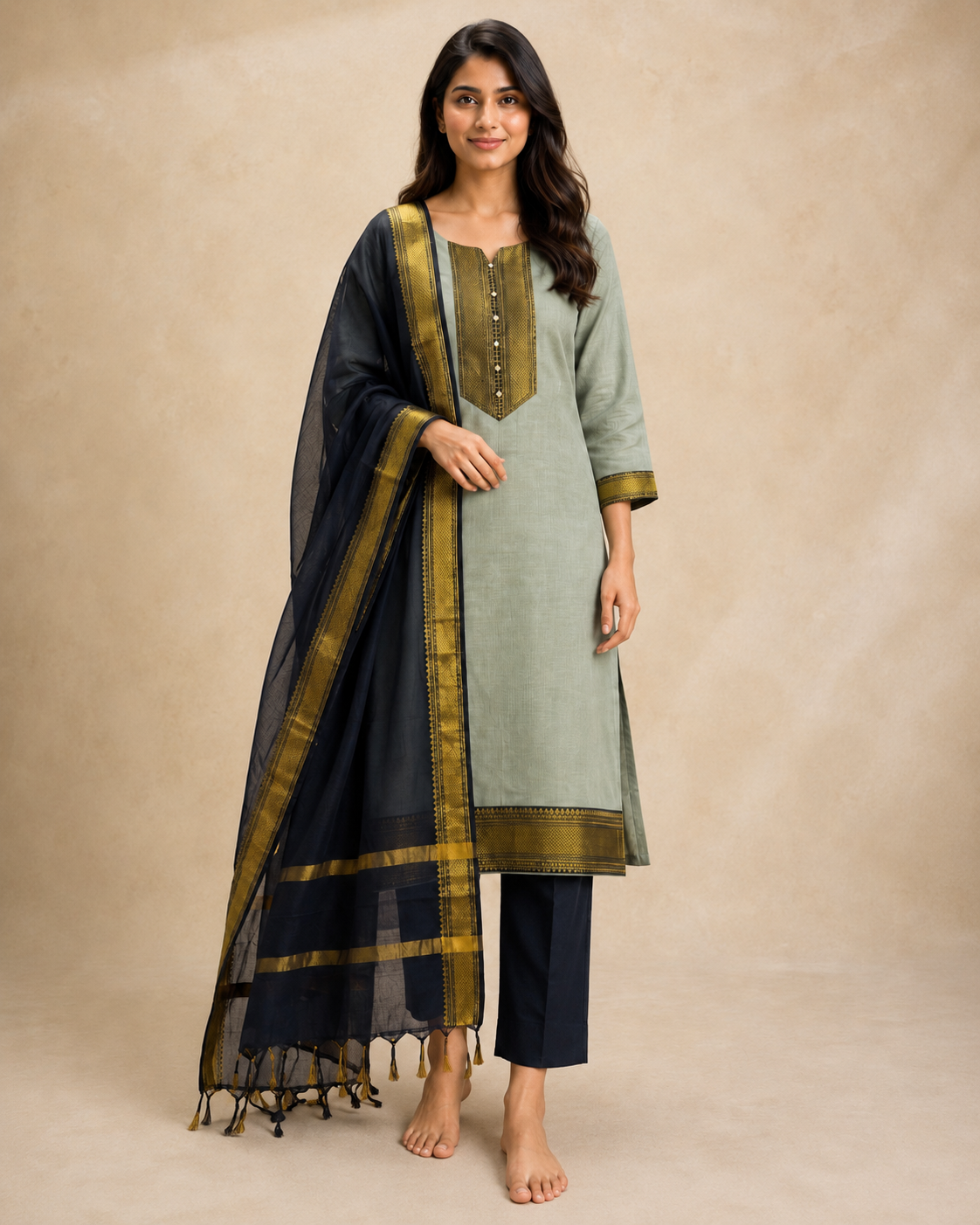 Women’s 3-Piece Kurta Set – Fancy Neck