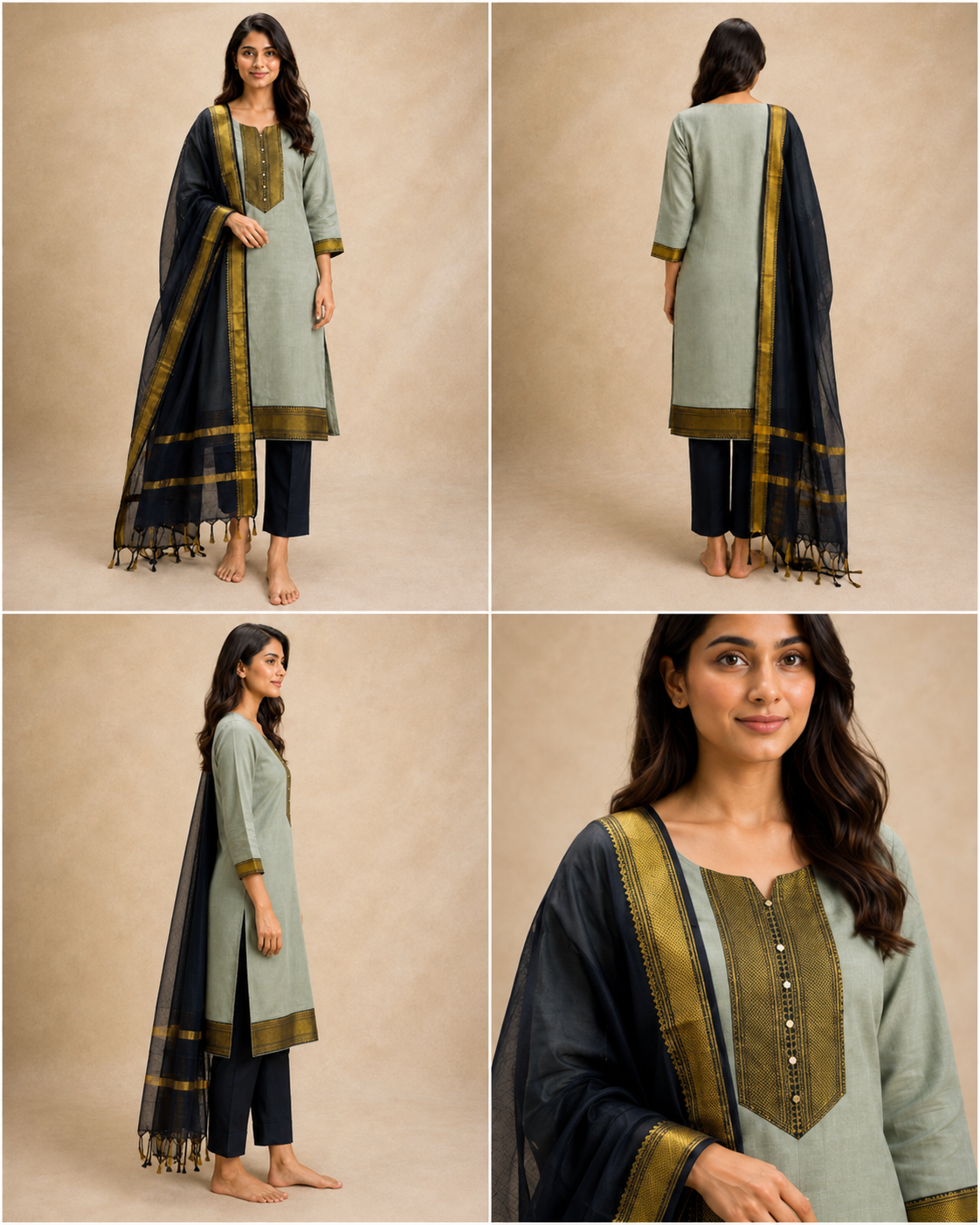 Women’s 3-Piece Kurta Set – Fancy Neck