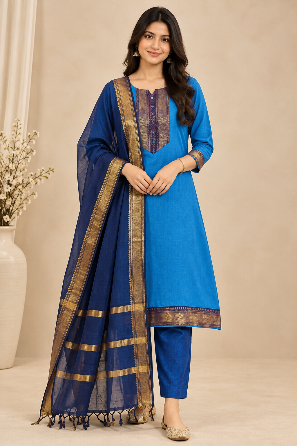 Women’s 3-Piece Kurta Set – Fancy Neck