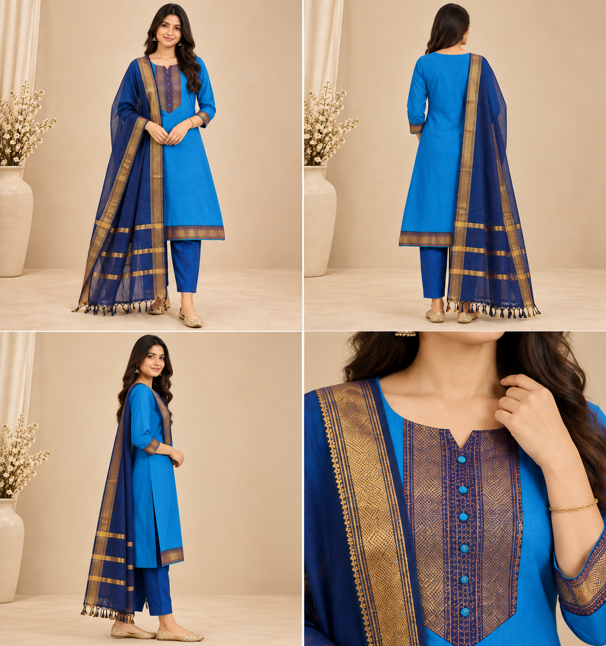 Women’s 3-Piece Kurta Set – Fancy Neck