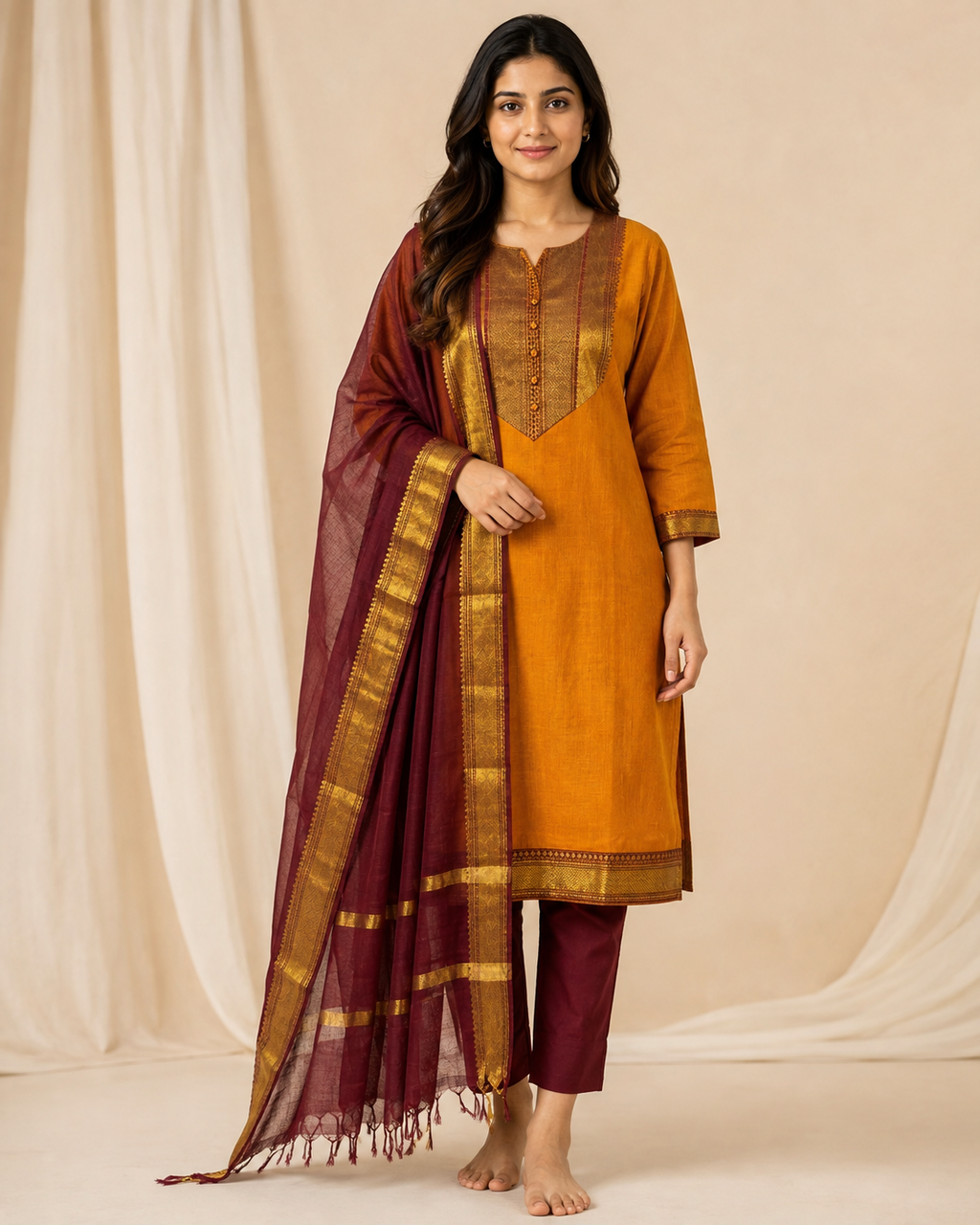 Women’s 3-Piece Kurta Set – Fancy Neck
