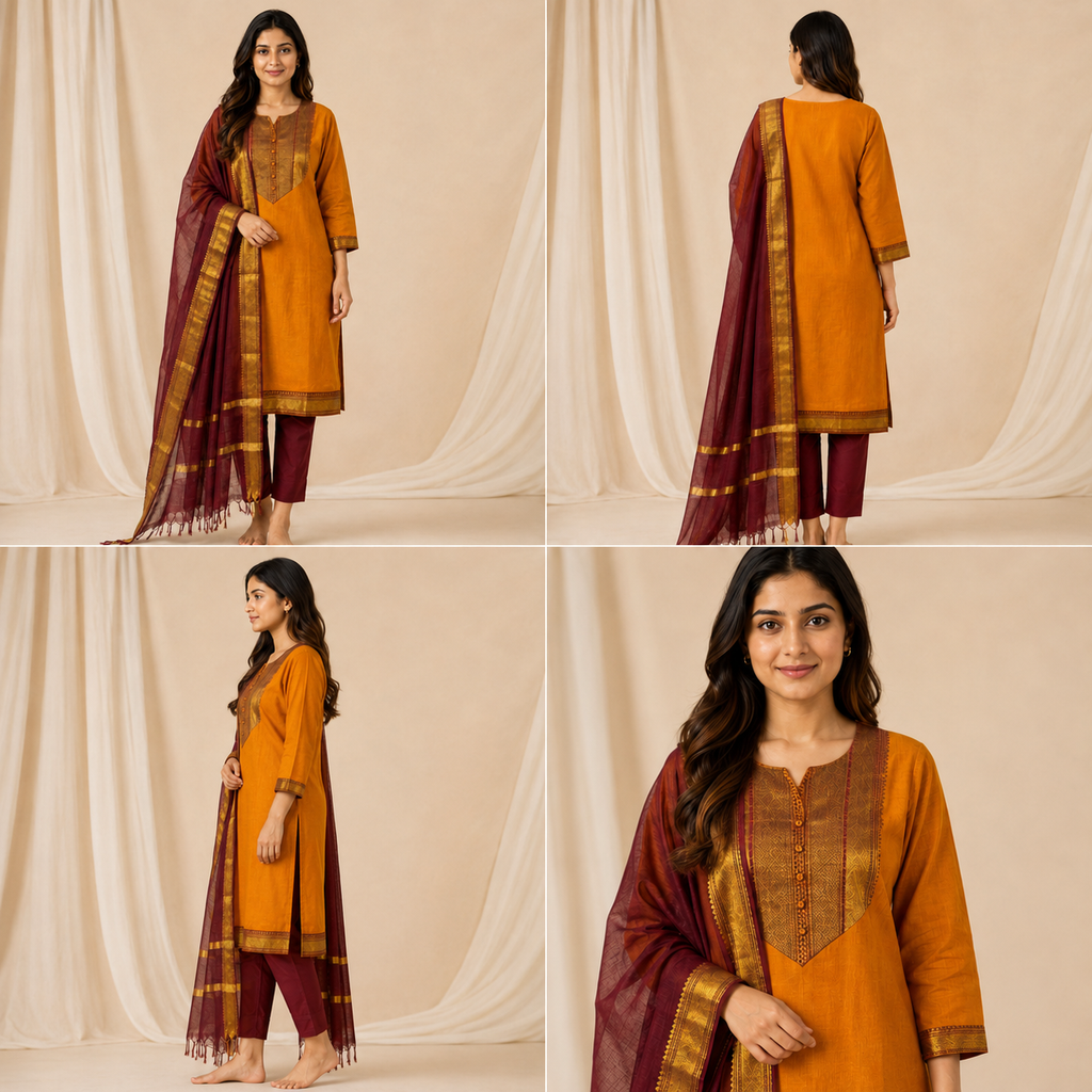 Women’s 3-Piece Kurta Set – Fancy Neck