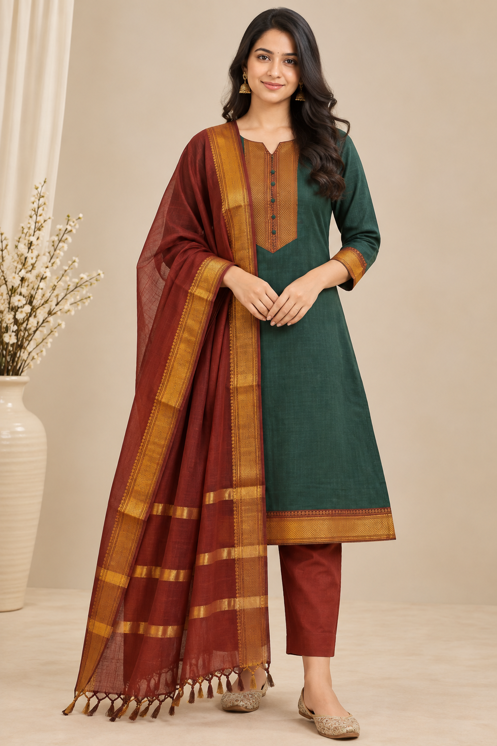 Women’s 3-Piece Kurta Set – Fancy Neck