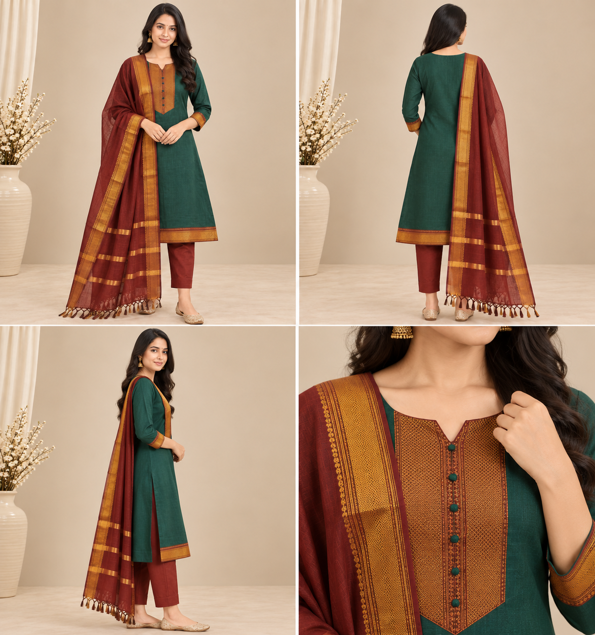 Women’s 3-Piece Kurta Set – Fancy Neck