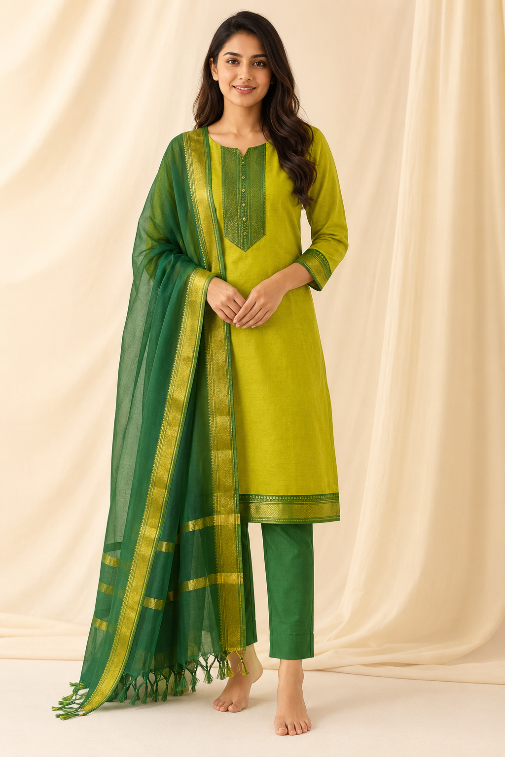 Women’s 3-Piece Kurta Set – Fancy Neck