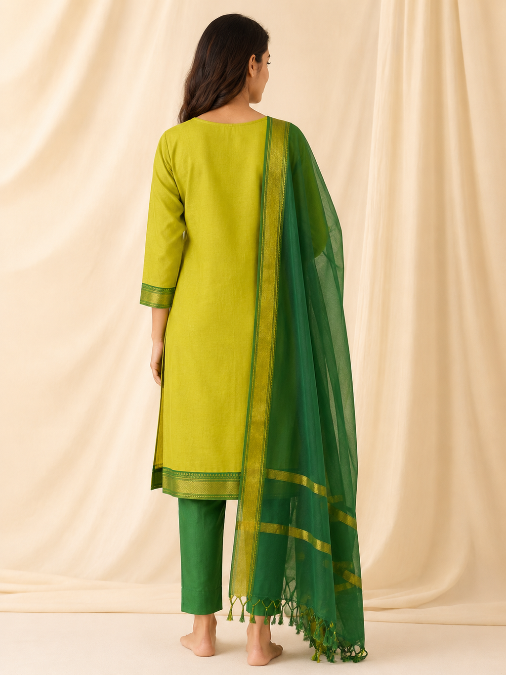 Women’s 3-Piece Kurta Set – Fancy Neck