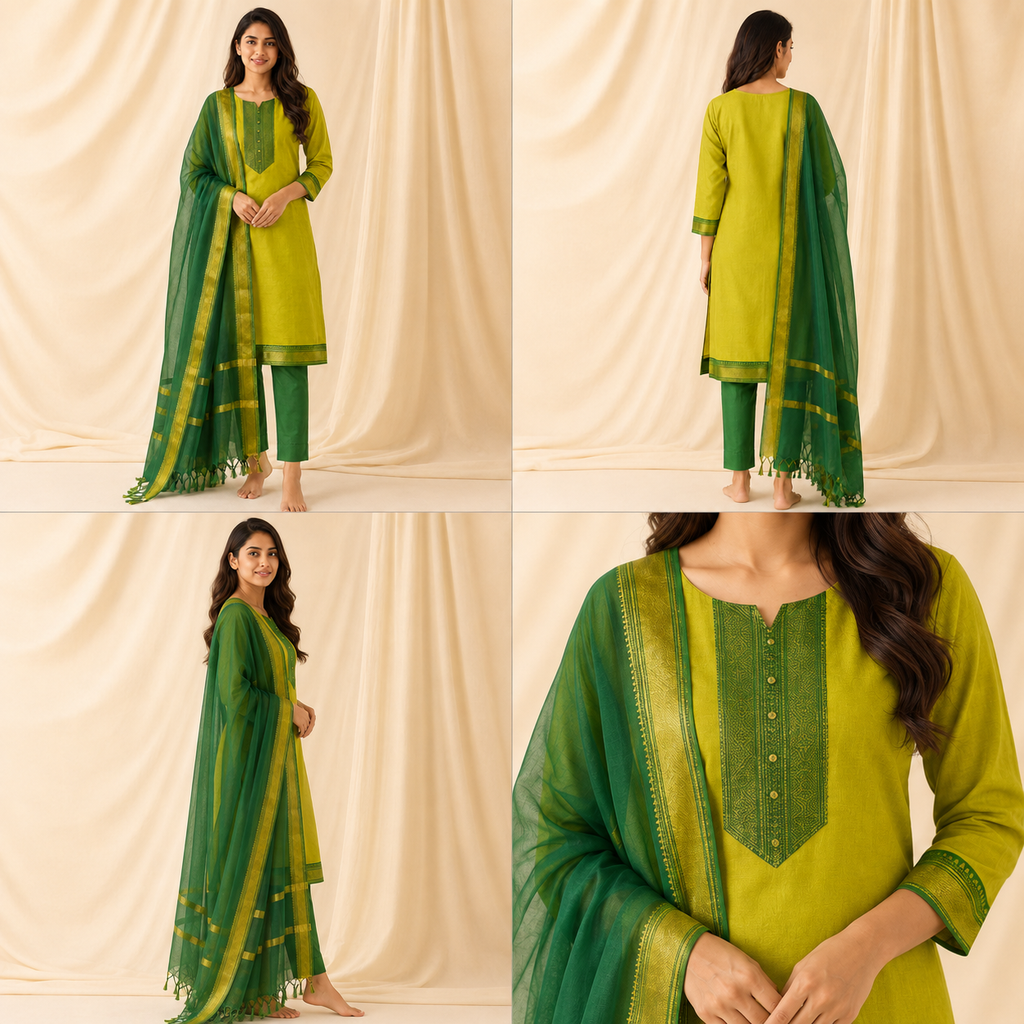 Women’s 3-Piece Kurta Set – Fancy Neck
