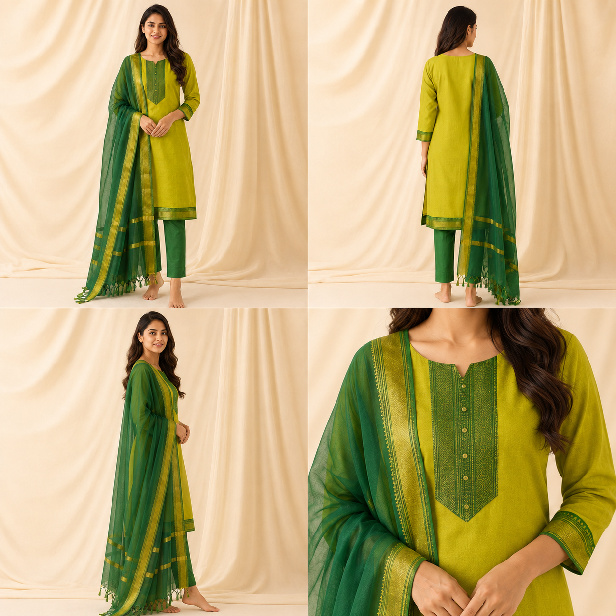 Women’s 3-Piece Kurta Set – Fancy Neck
