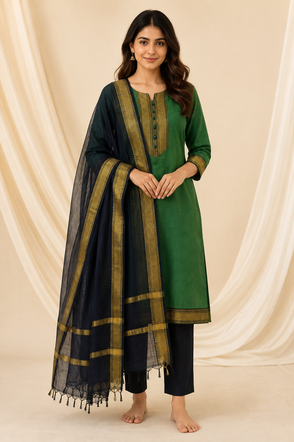 Women’s 3-Piece Kurta Set – Fancy Neck