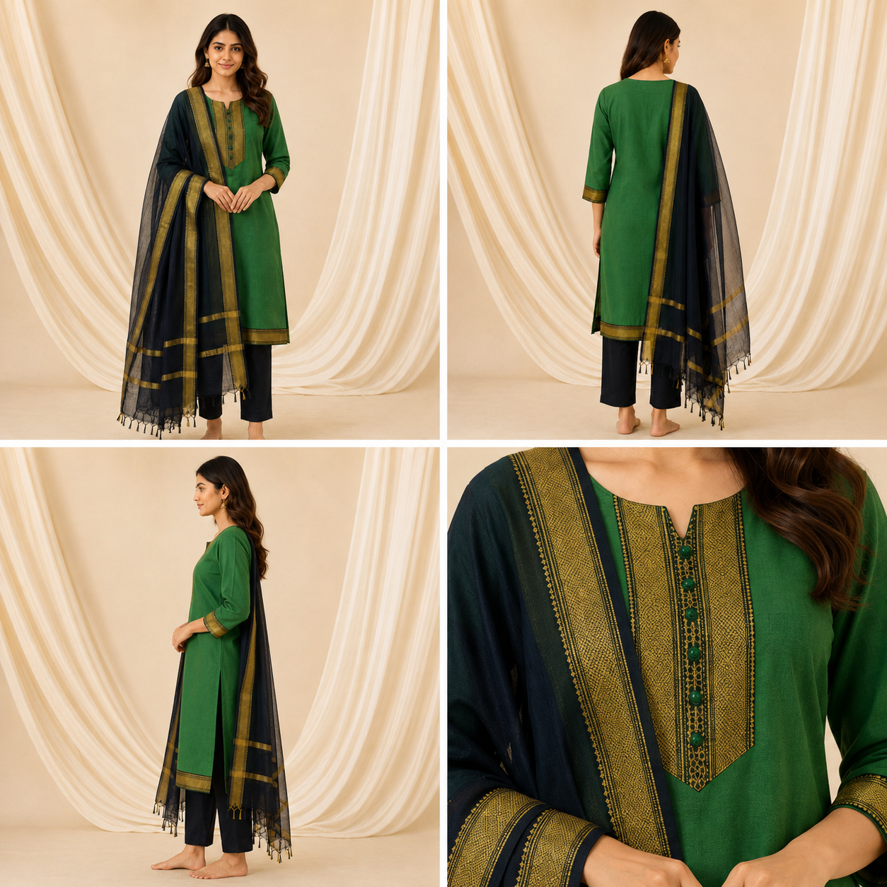 Women’s 3-Piece Kurta Set – Fancy Neck