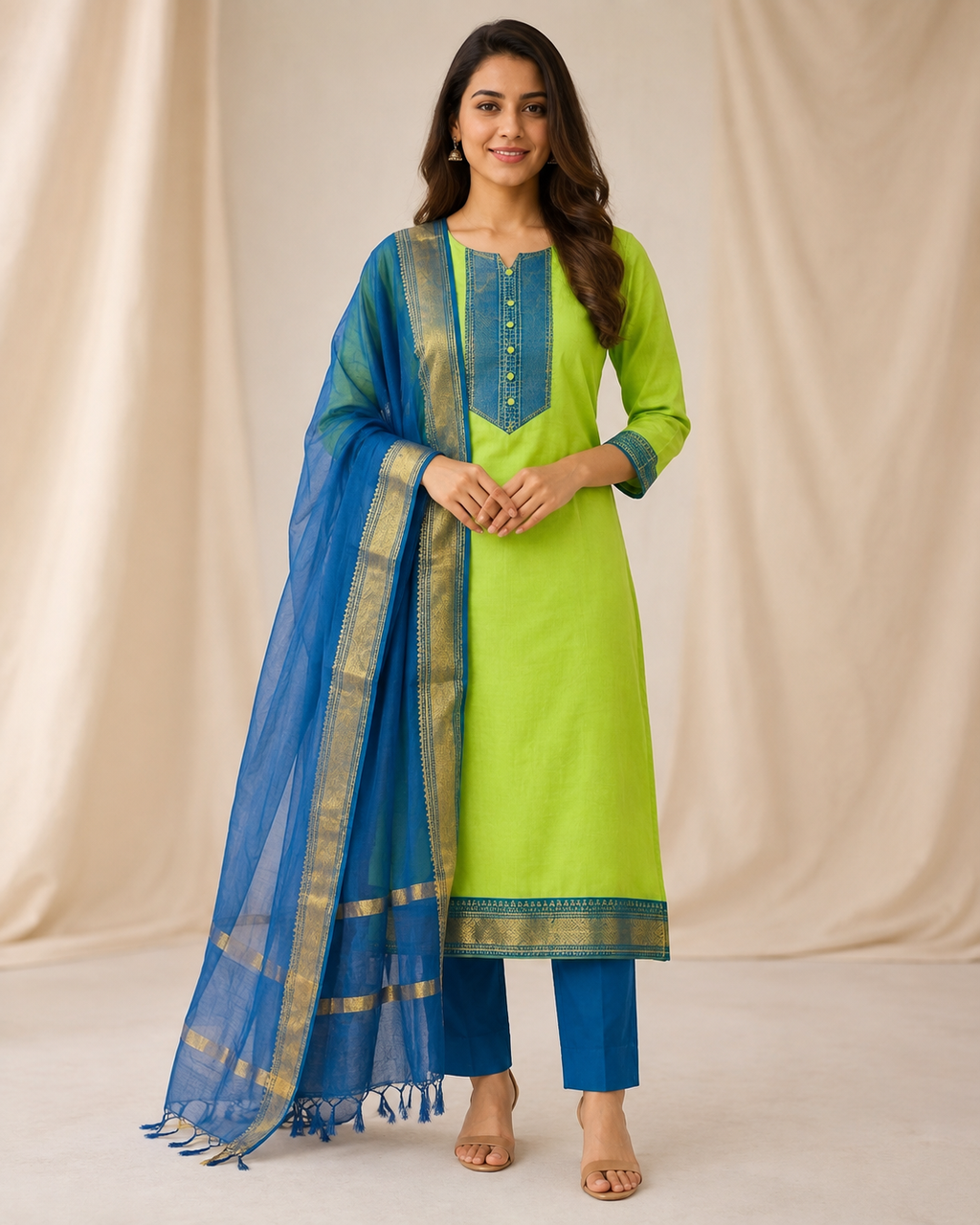 Women’s 3-Piece Kurta Set – Fancy Neck