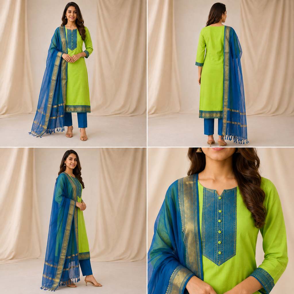 Women’s 3-Piece Kurta Set – Fancy Neck