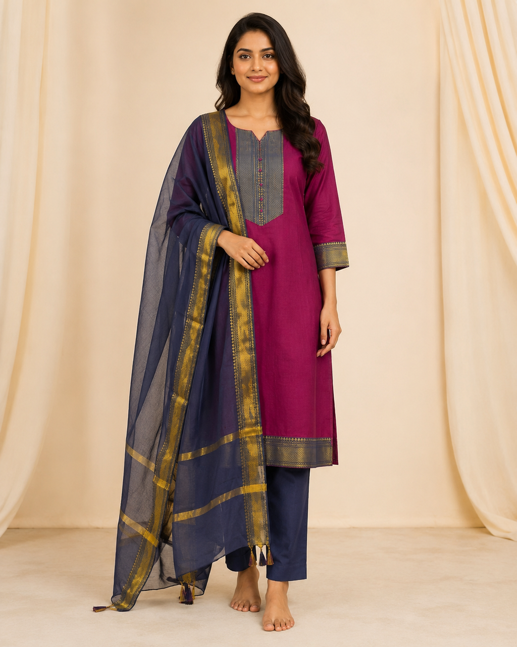 Women’s 3-Piece Kurta Set – Fancy Neck