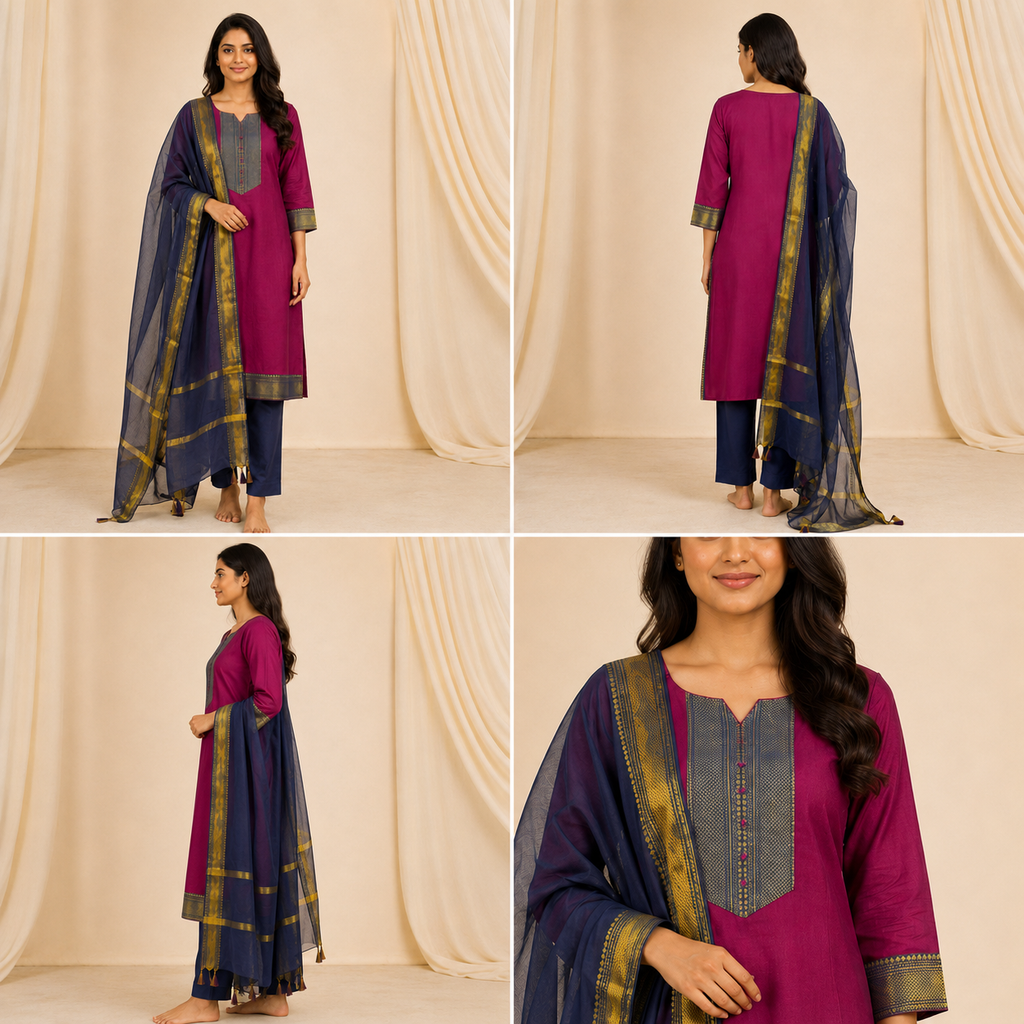 Women’s 3-Piece Kurta Set – Fancy Neck