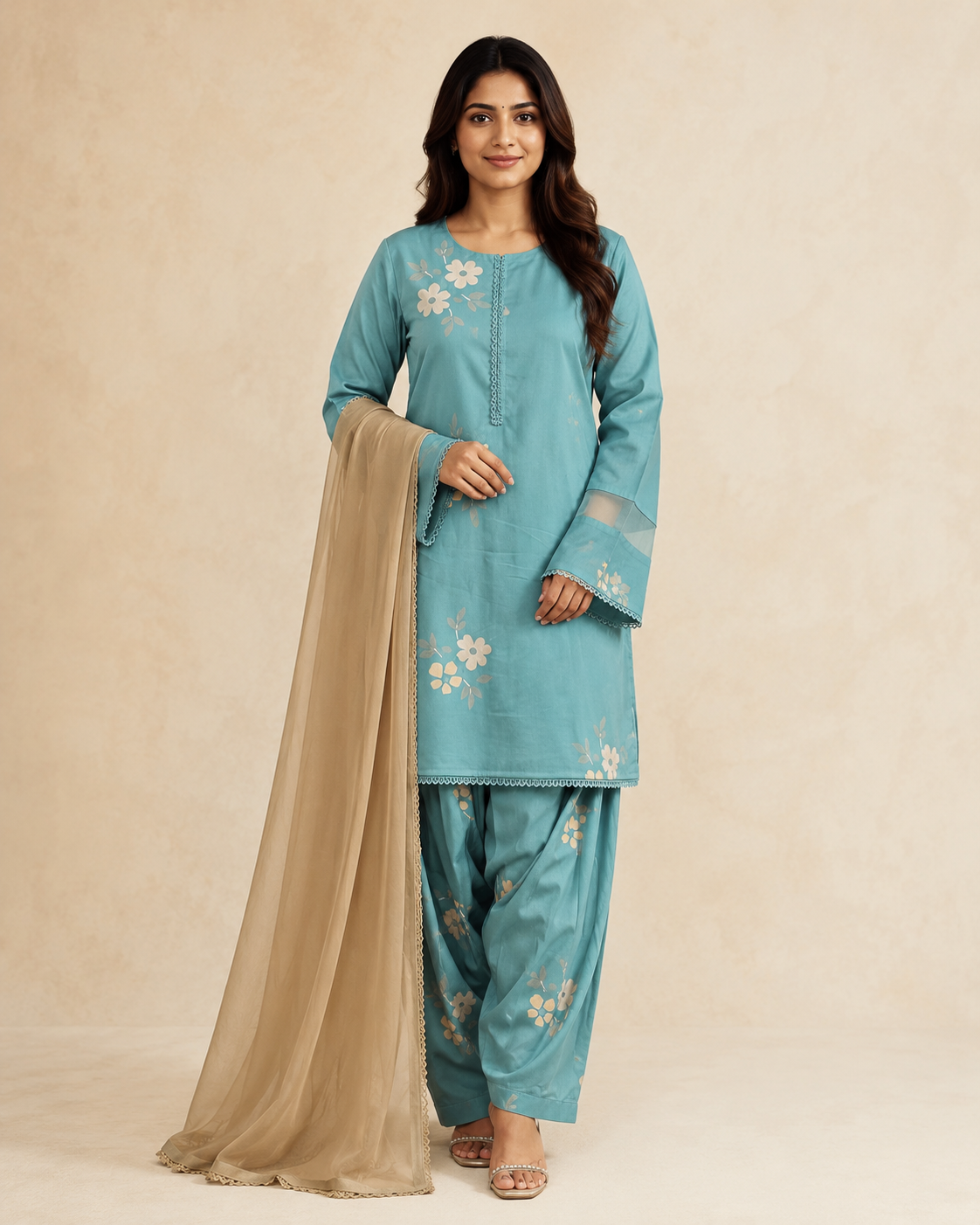 Floral Cotton Short Kurti Farshi Salwar Set