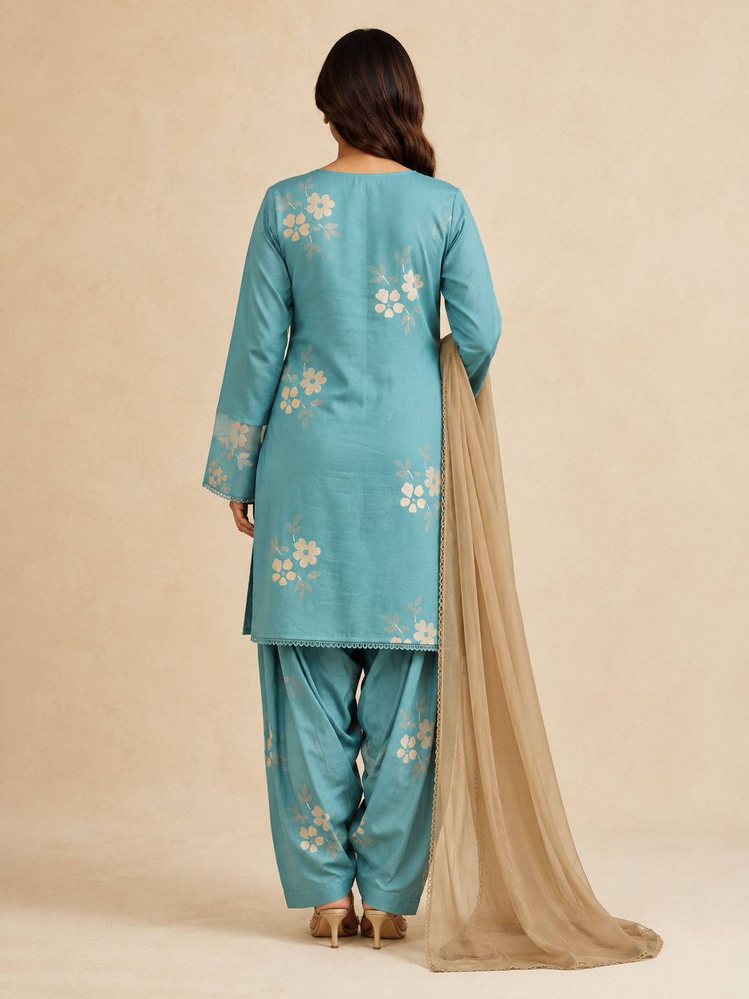 Floral Cotton Short Kurti Farshi Salwar Set