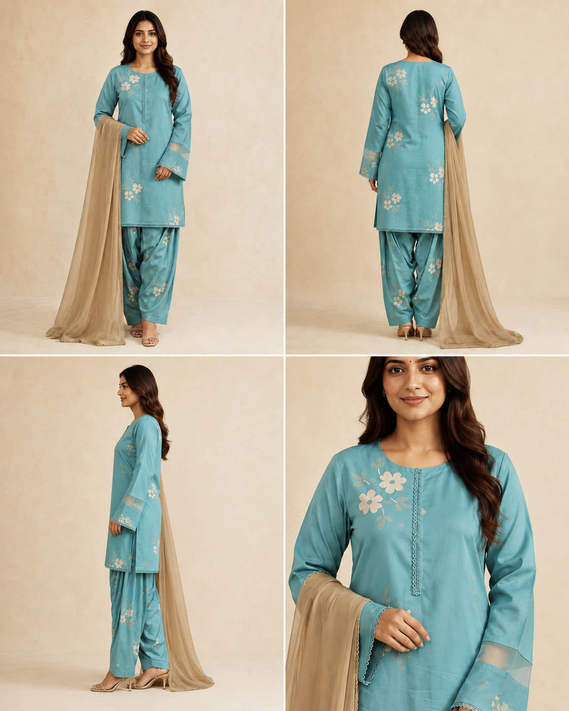 Floral Cotton Short Kurti Farshi Salwar Set