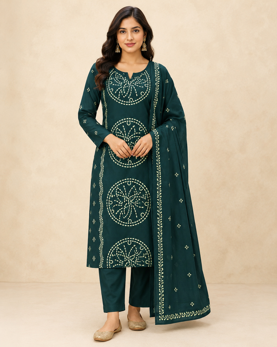 Cotton Kurta Palazzo Set with Bandhani Dupatta