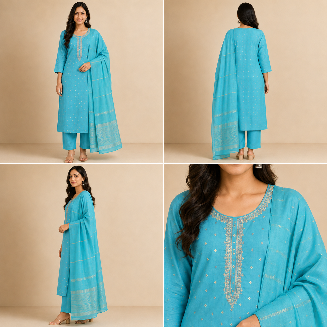 Handwork Kurti Pant & Dupatta 3-Piece Suit Set