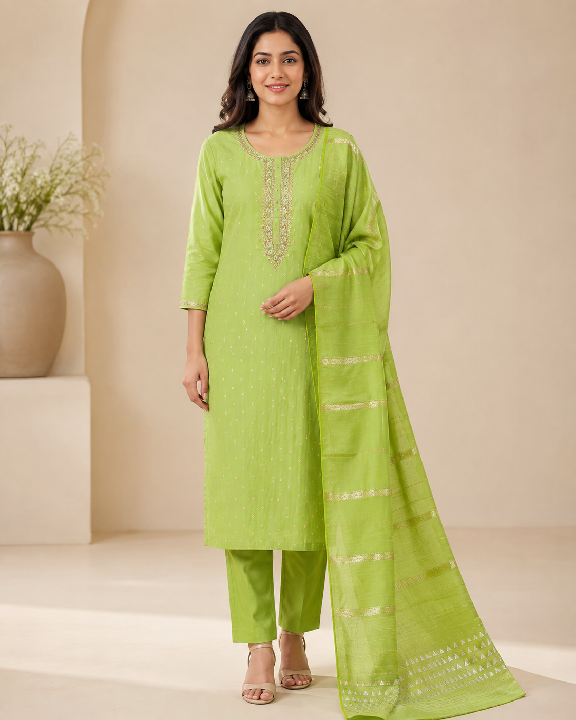 Handwork Kurti Pant & Dupatta 3-Piece Suit Set