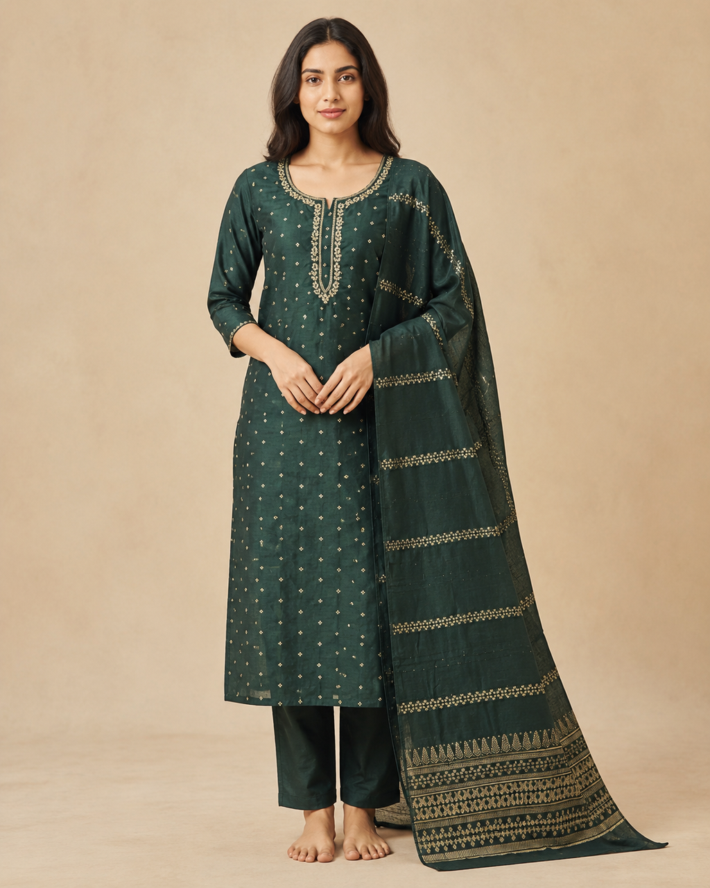 Handwork Kurti Pant & Dupatta 3-Piece Suit Set
