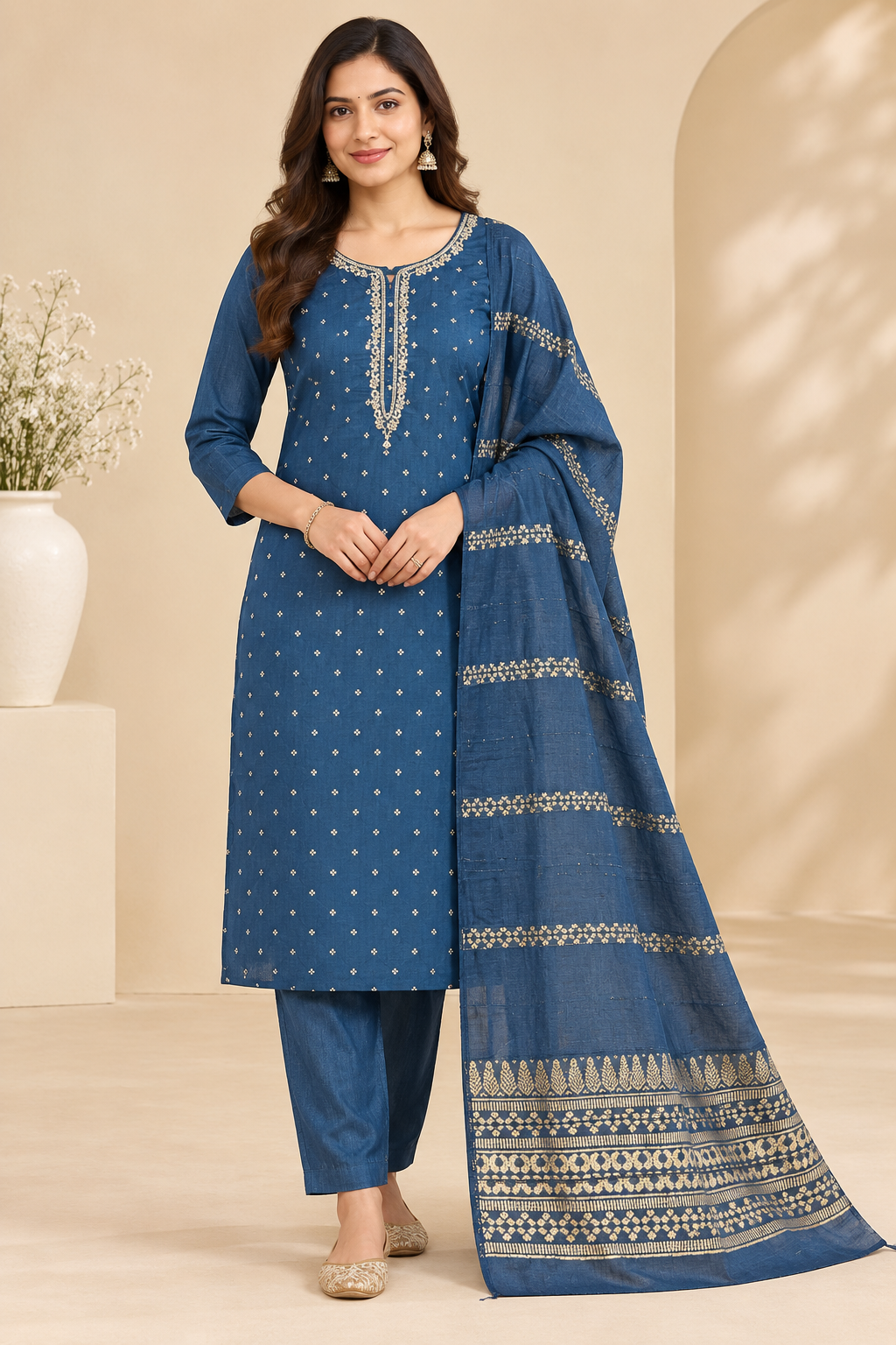 Handwork Kurti Pant & Dupatta 3-Piece Suit Set