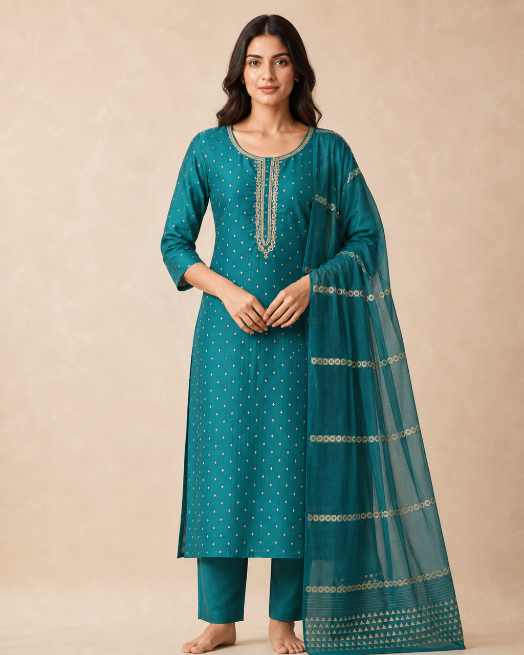 Handwork Kurti Pant & Dupatta 3-Piece Suit Set