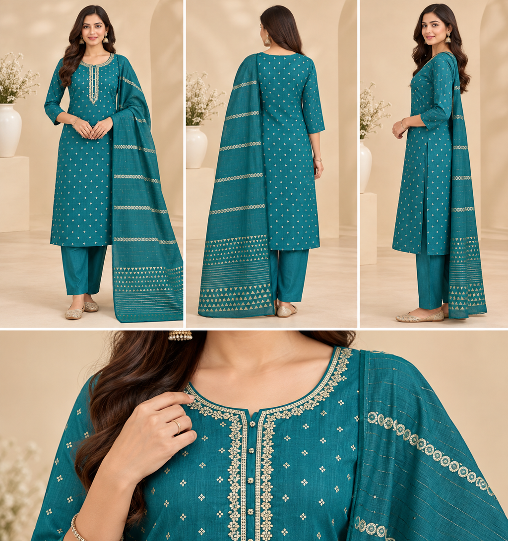 Handwork Kurti Pant & Dupatta 3-Piece Suit Set
