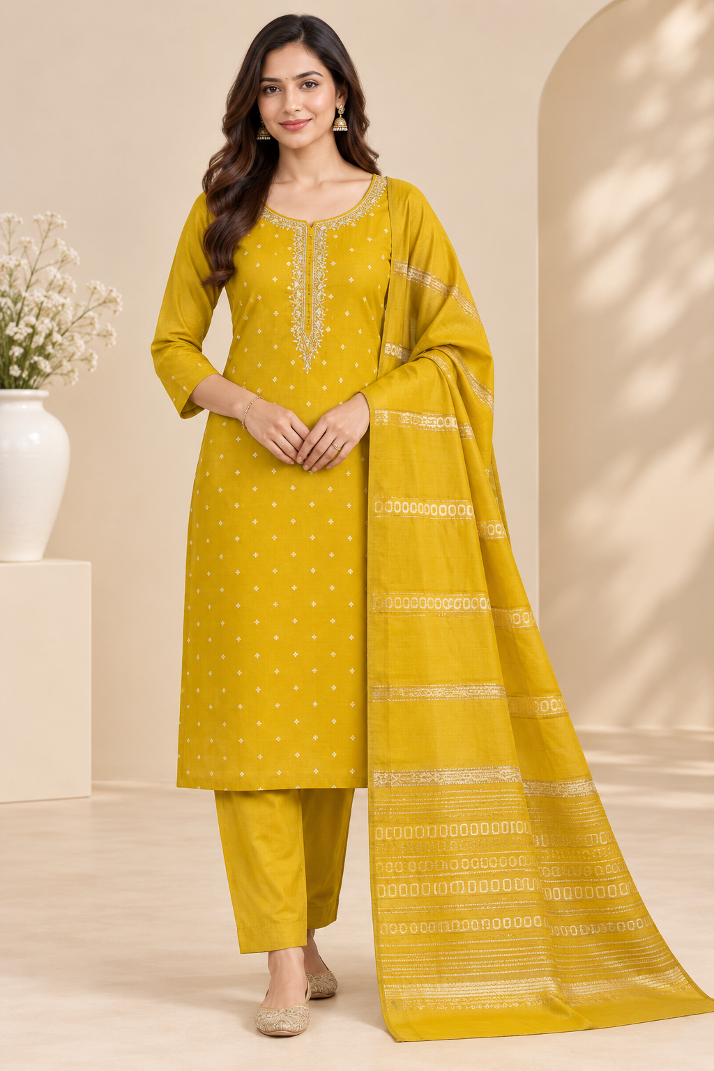 Handwork Kurti Pant & Dupatta 3-Piece Suit Set