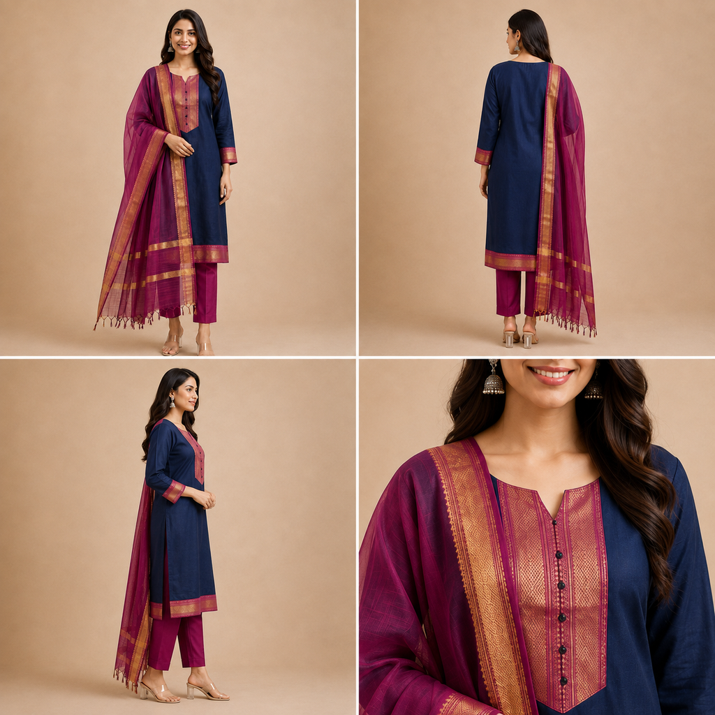 Women’s 3-Piece Kurta Set – Fancy Neck
