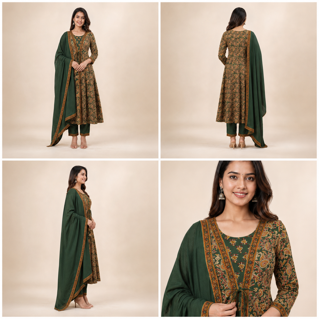 Printed Cotton Anarkali 3-Piece Suit Set