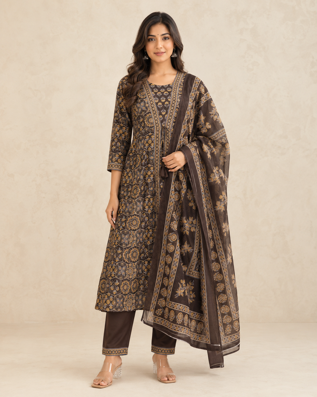Printed Cotton Anarkali 3-Piece Suit Set