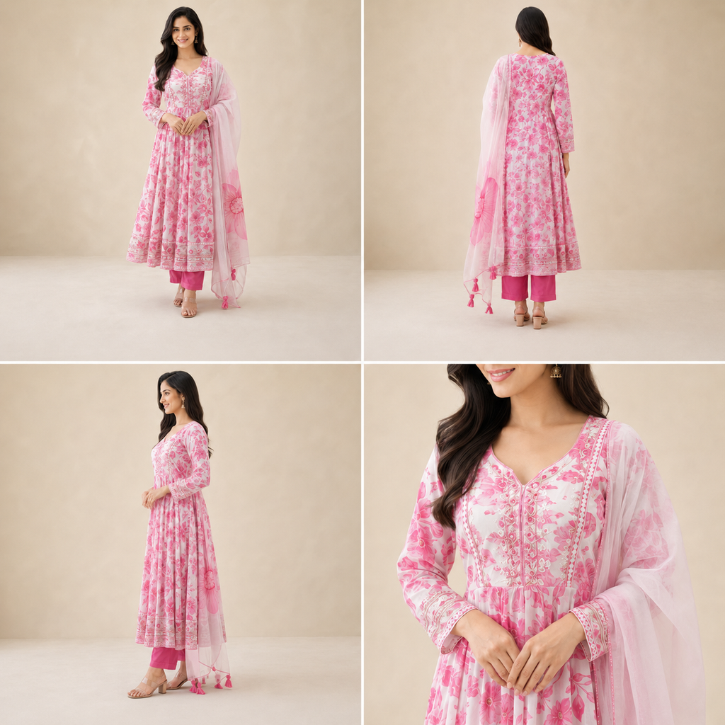 Women's Rayon Anarkali 3-Piece Suit Set