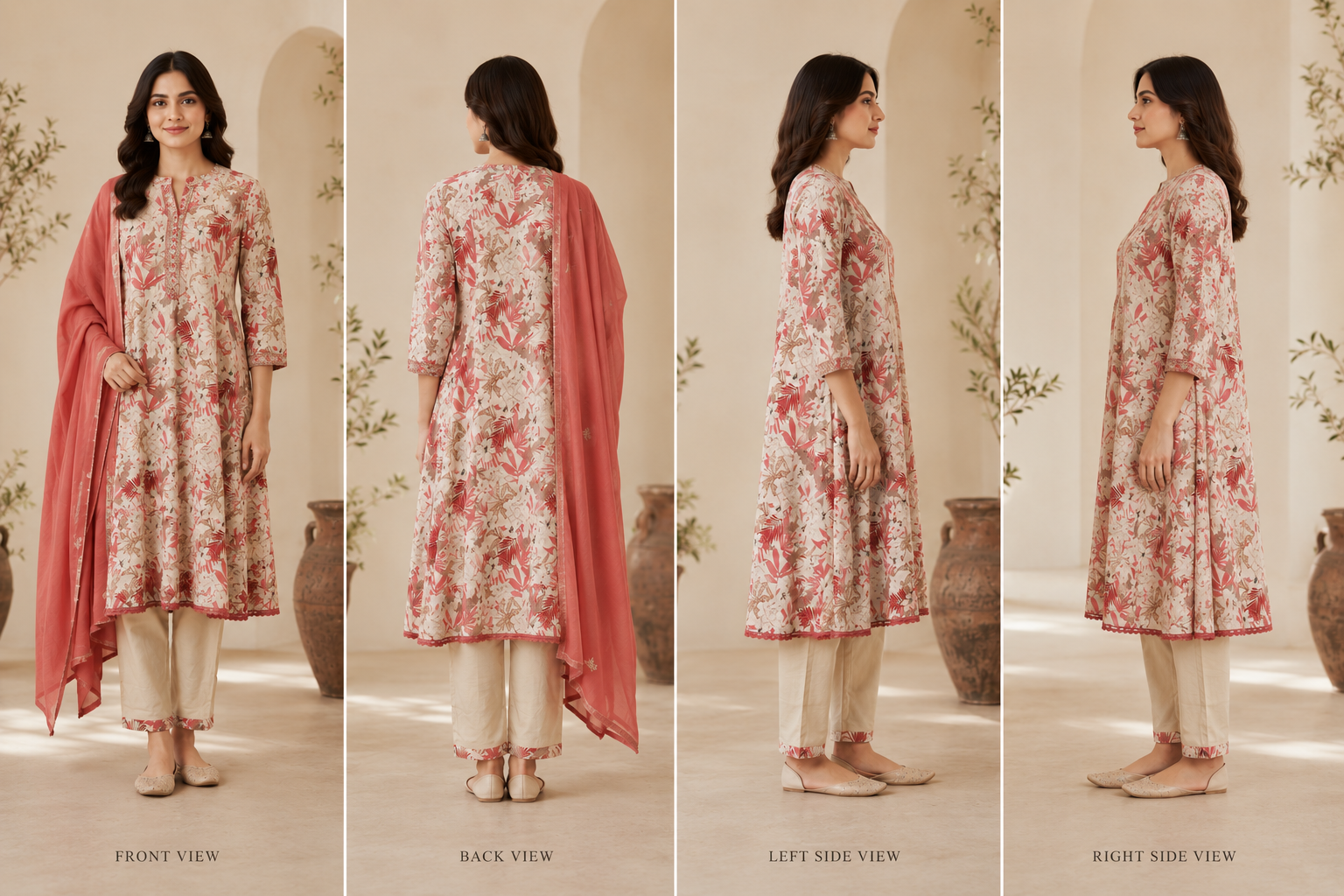 Botanical Floral Print Pure Cotton Kurta Set with Trousers & Dupatta