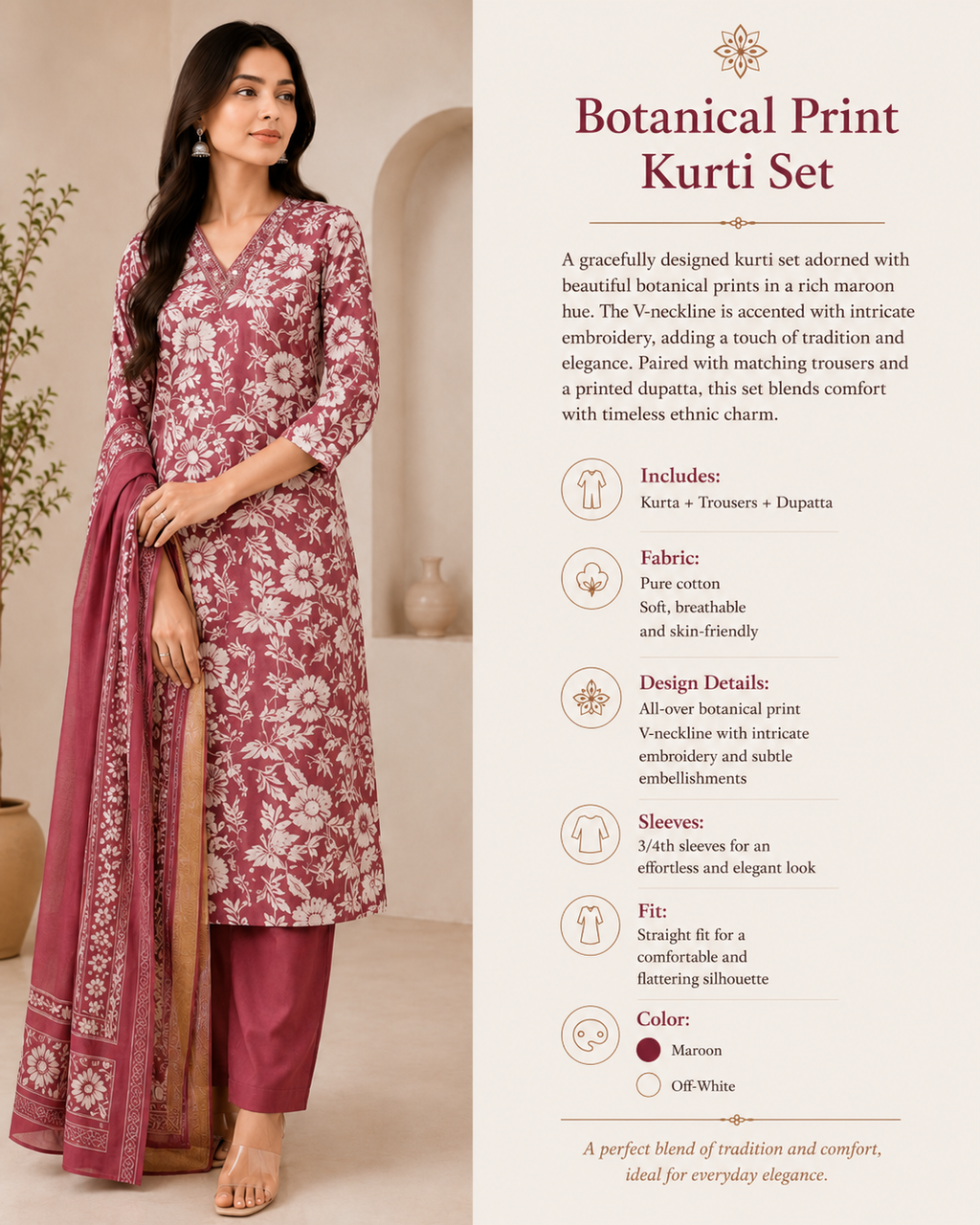 Onion Pink Cotton Floral Print Kurta Set with Pants & Dupatta